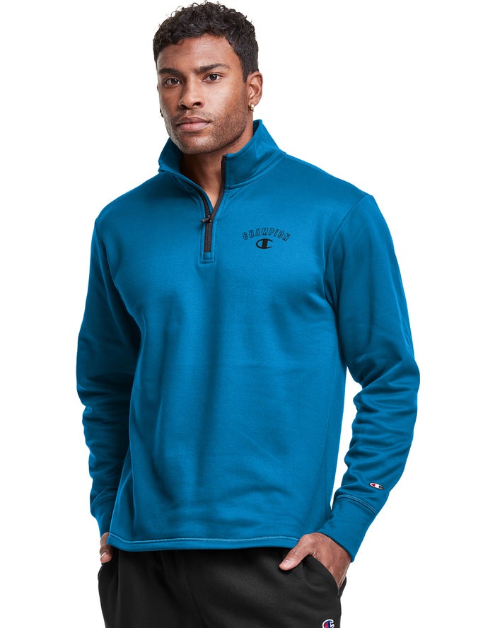 Champion Sweatshirt Heren - Blauw - Game Day 1/4 Zip Block Arch Logo ( 541087-KVE )